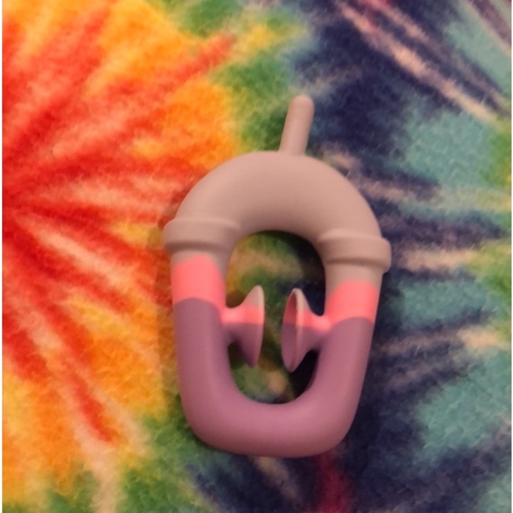 It is blue, pink, and purple